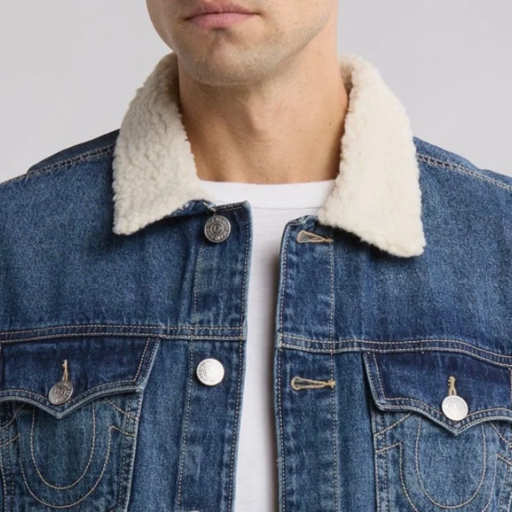 True Religion Faux Shearling Trim Trucker Jacket